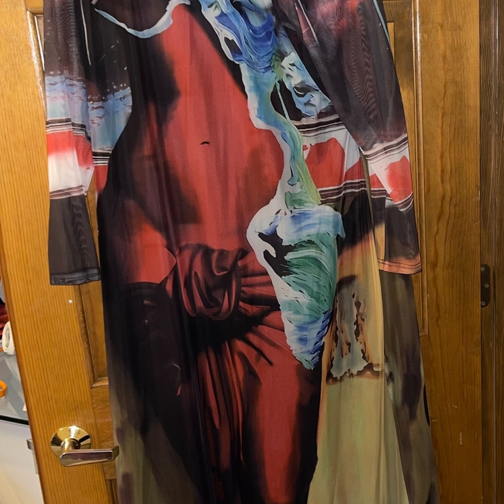 Fashion Nova Red Multi-Color Maxi Dress
